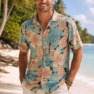 Arthouse Men's Short Sleeve Shirt 17" XL 100% Rayon Tropical Hawaiian Blue GUC